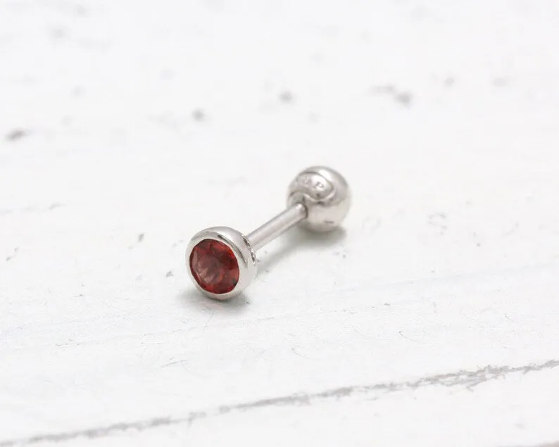 14K 18K Solid Gold 0.1ct Genuine Garnet Bezel Cartilage Tragus Helix Piercing