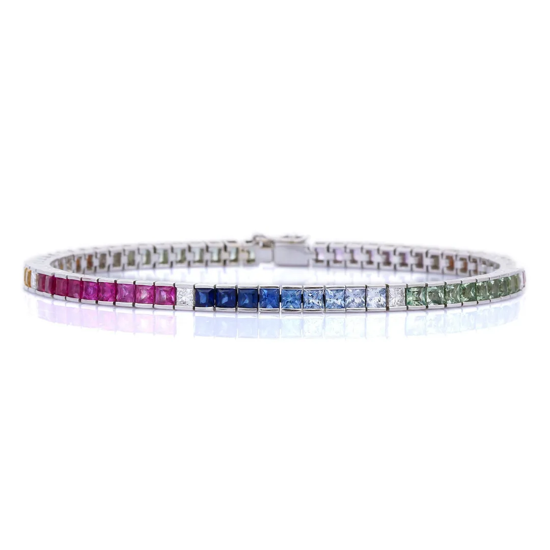 18K White Gold Multi Sapphire Diamond Bracelet