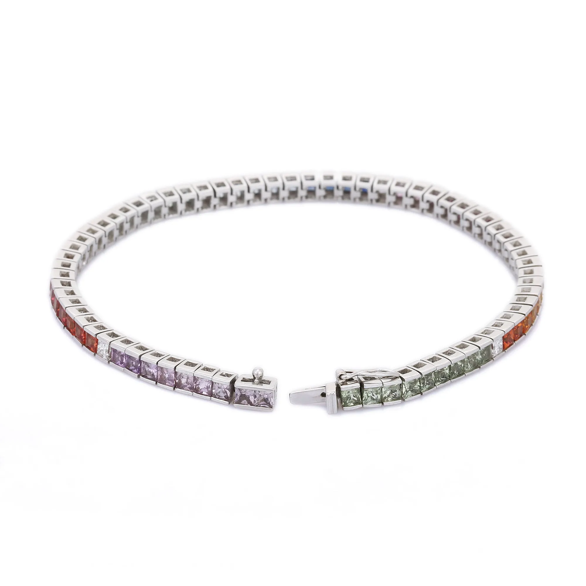 18K White Gold Multi Sapphire Diamond Bracelet