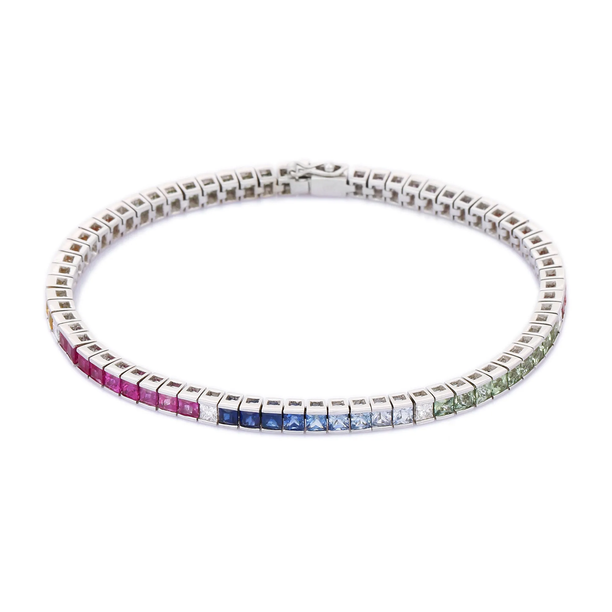 18K White Gold Multi Sapphire Diamond Bracelet