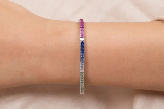 18K White Gold Multi Sapphire Diamond Bracelet