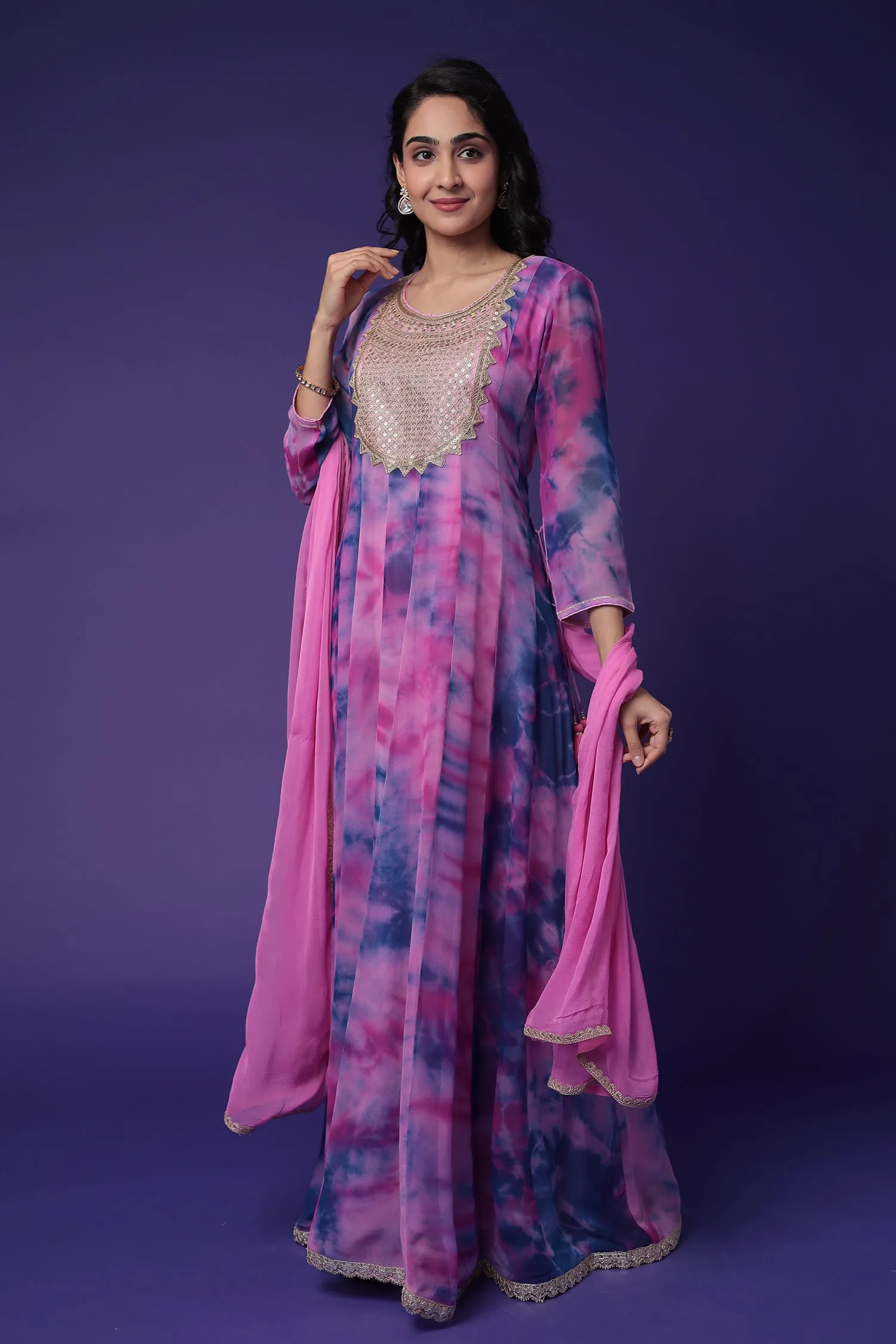 Anarkali Tie & Dye Georgette Suit Embroidered with Dori work