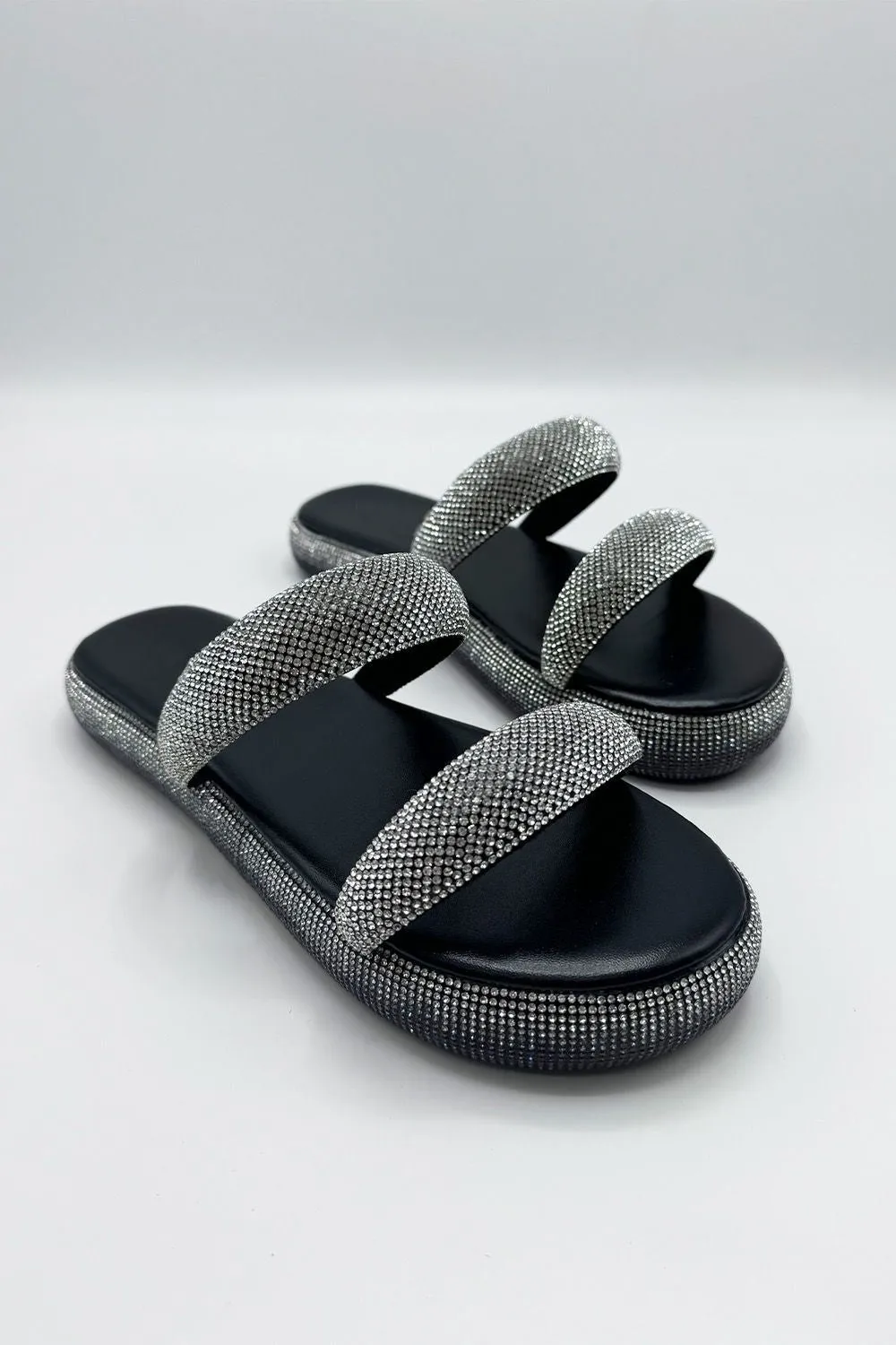 Arachne Diamante 2 Band Flatform Flats in Black