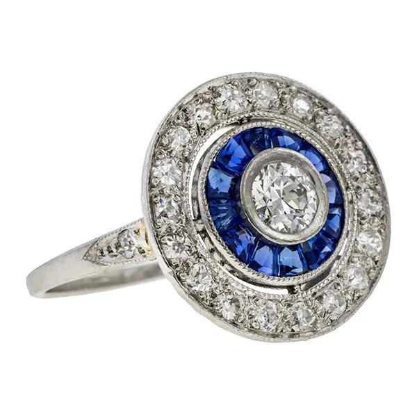 Art Deco Diamond & Sapphire Target Ring