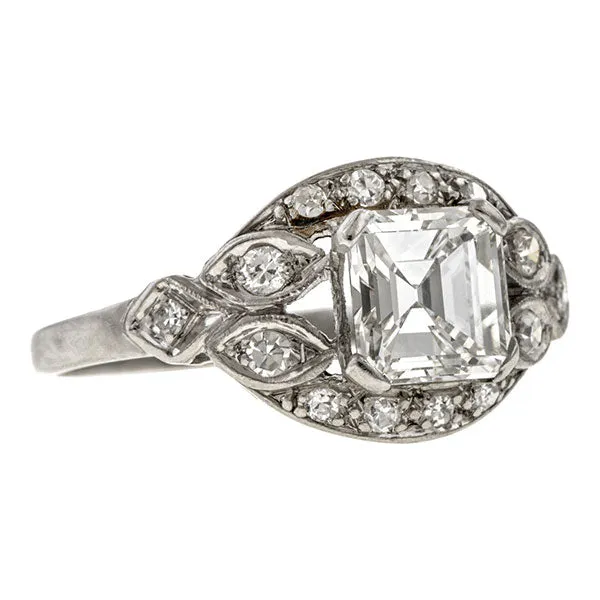 Art Deco Engagement Ring, Square Emerald cut 1.02ct.