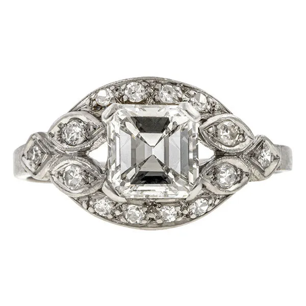 Art Deco Engagement Ring, Square Emerald cut 1.02ct.