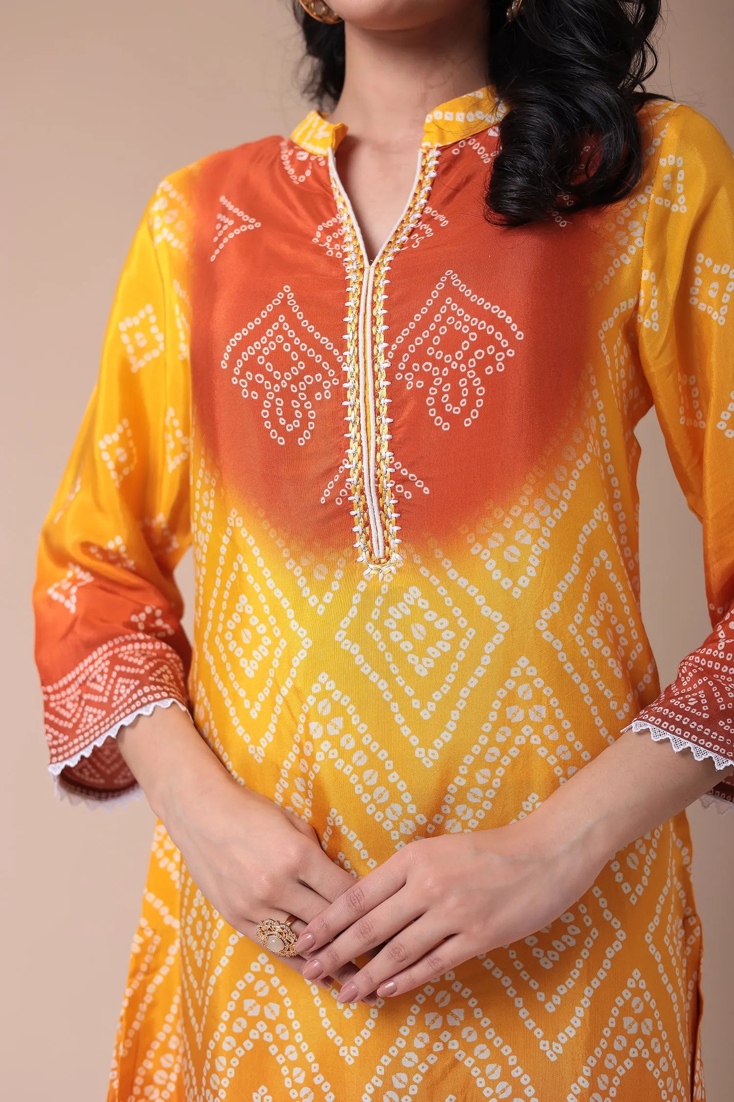 Bandhej Silk blend Kurta with Embroidered work.