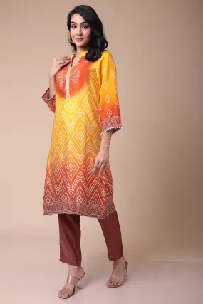 Bandhej Silk blend Kurta with Embroidered work.