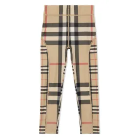 Beige Checked Nylon Leggings