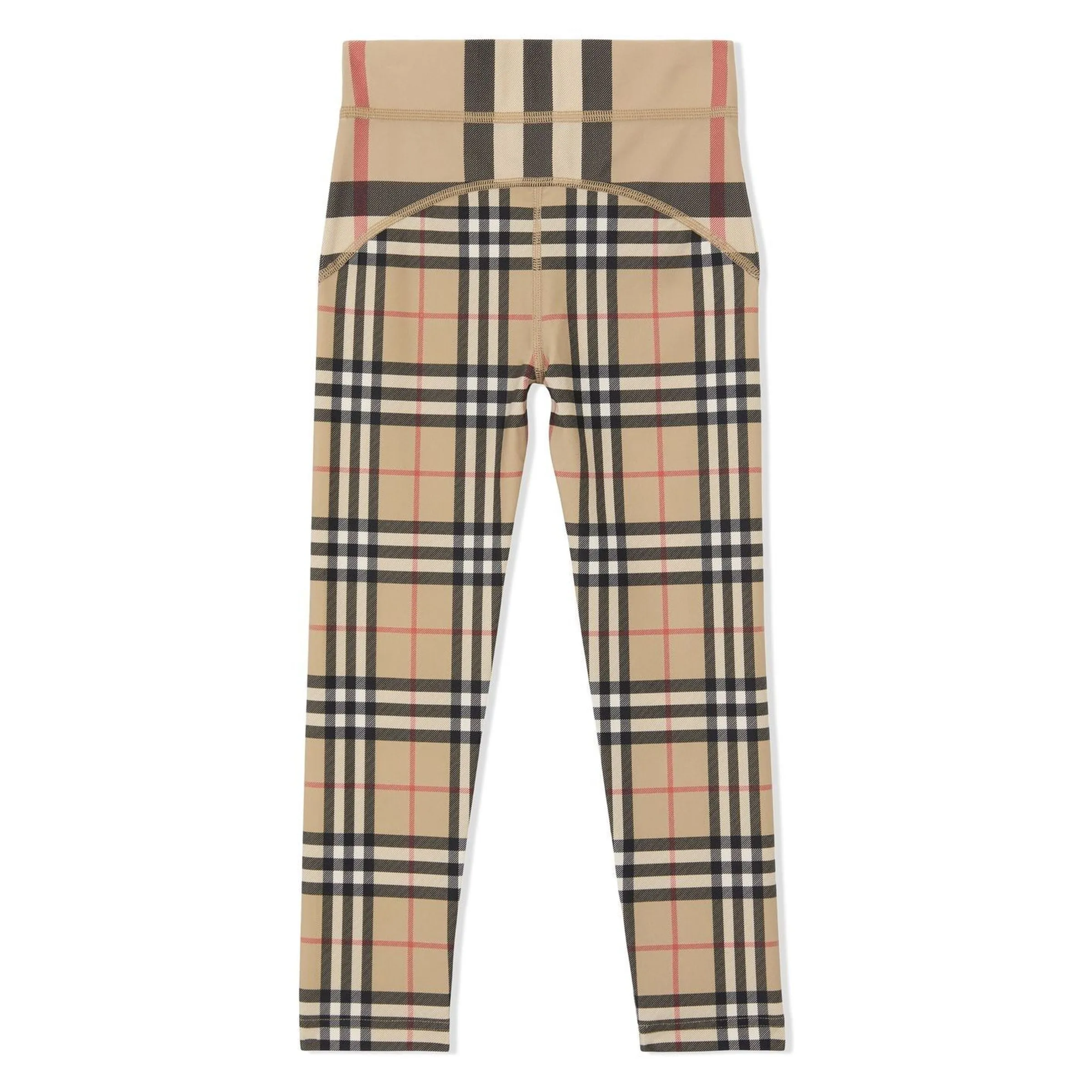 Beige Checked Nylon Leggings