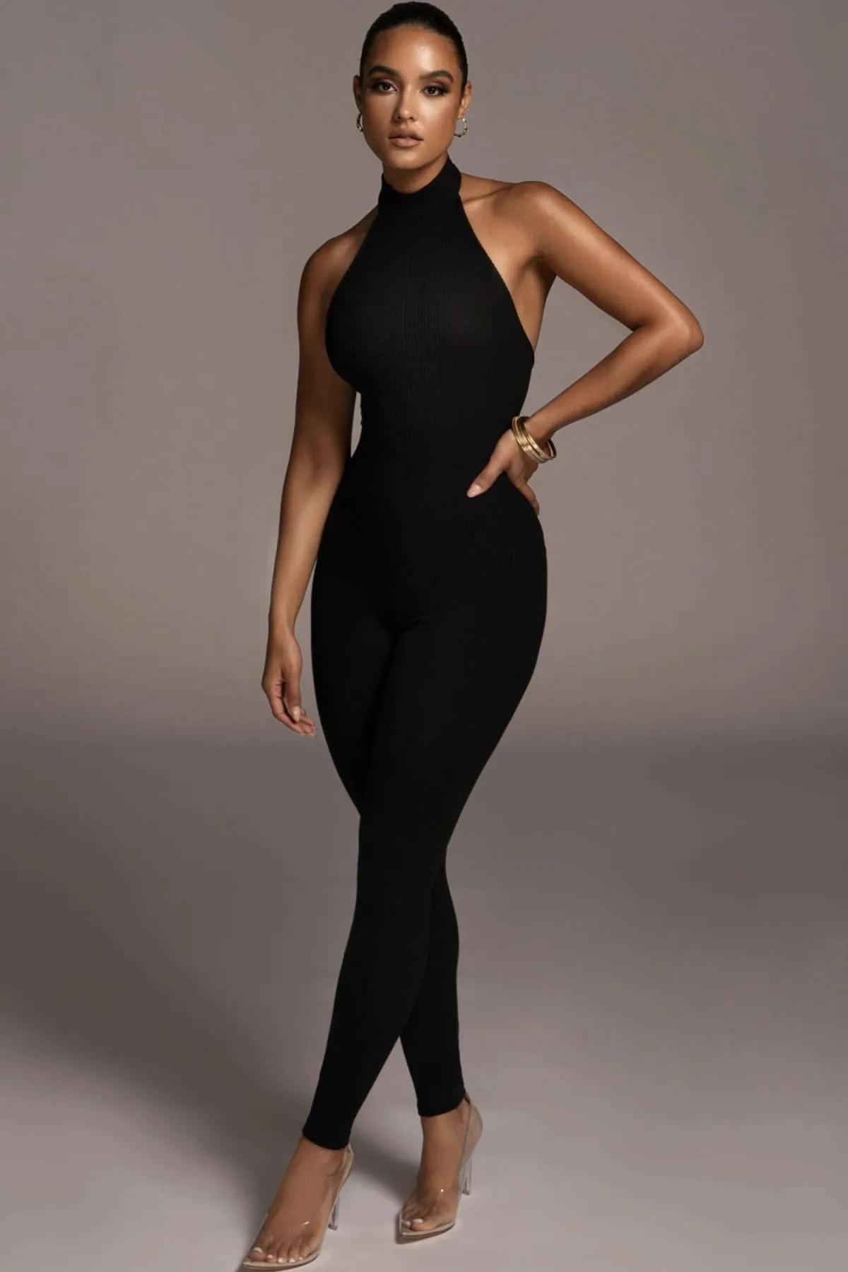 Black Backless Halter Jumpsuit