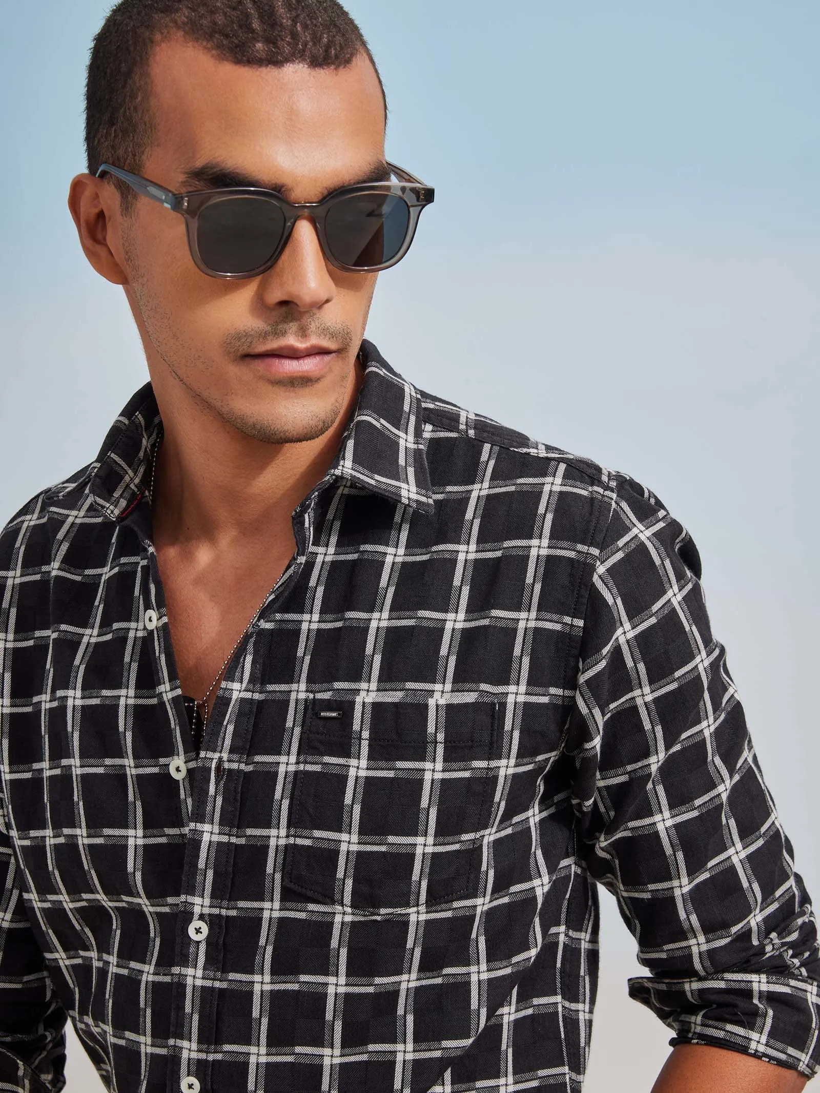 Black Checked Denim Shirt