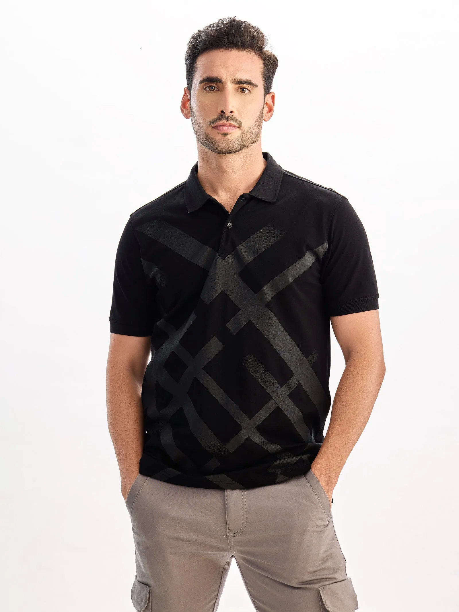 Black Printed Polo T-Shirt