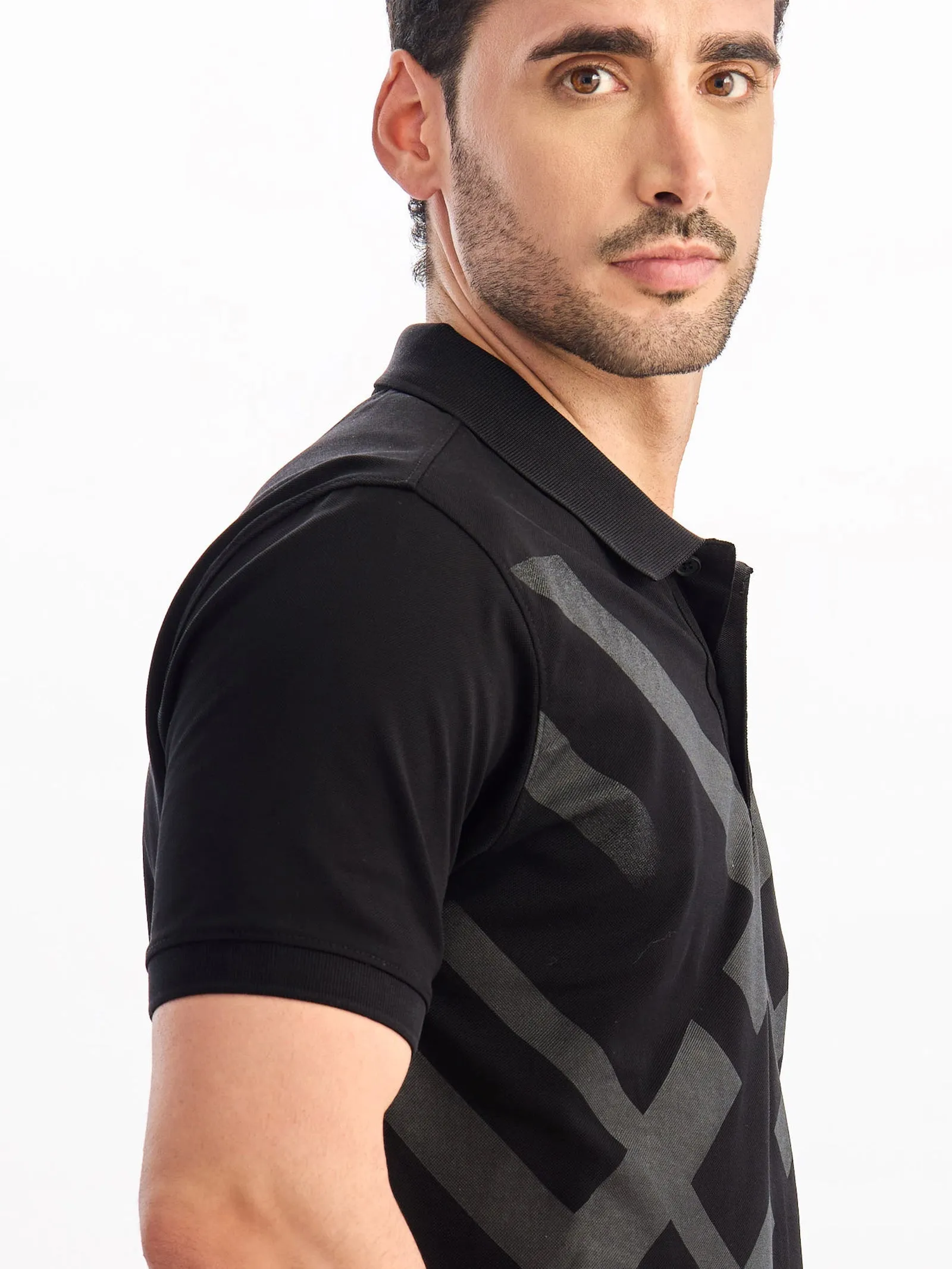 Black Printed Polo T-Shirt