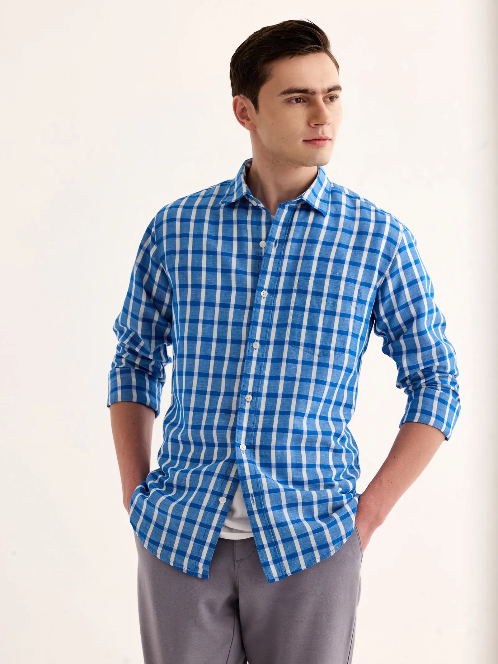 Blue Checked Linen Shirt