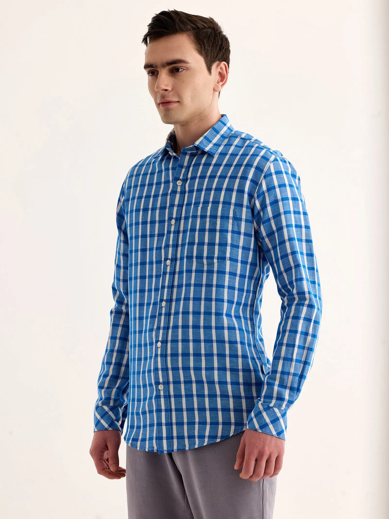 Blue Checked Linen Shirt