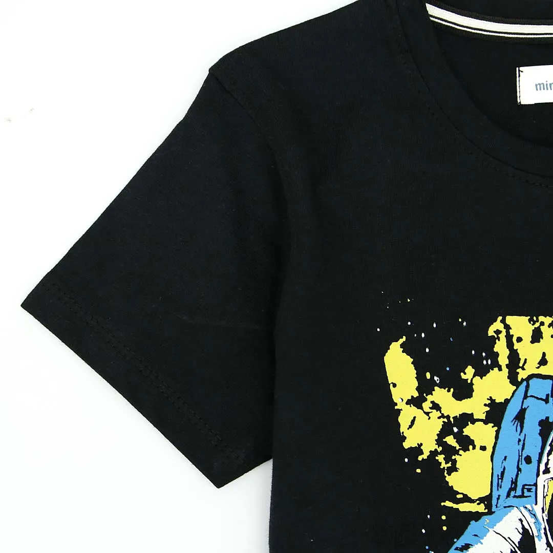 Boys Soft Cotton Printed Black T-Shirt