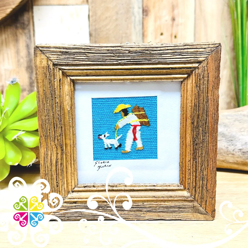 Brown Culturas Bordadas - Embroidered Wood Frame