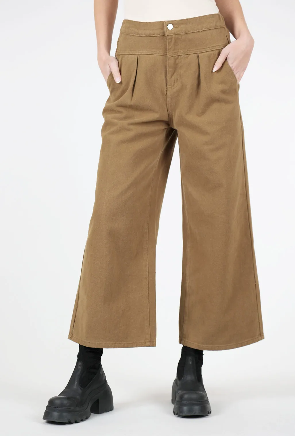 Brushed-Twill Wide-Leg Pant, Dusty Olive