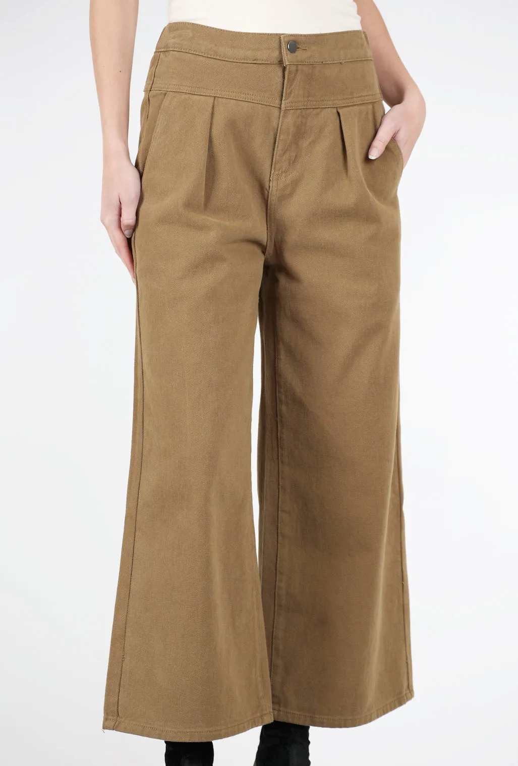 Brushed-Twill Wide-Leg Pant, Dusty Olive