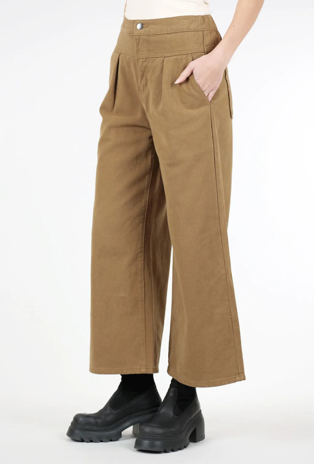 Brushed-Twill Wide-Leg Pant, Dusty Olive