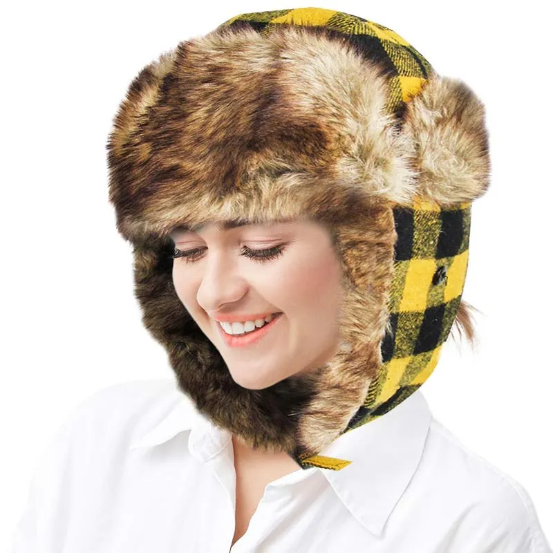 Buffalo Check Patterned Trapper Hat