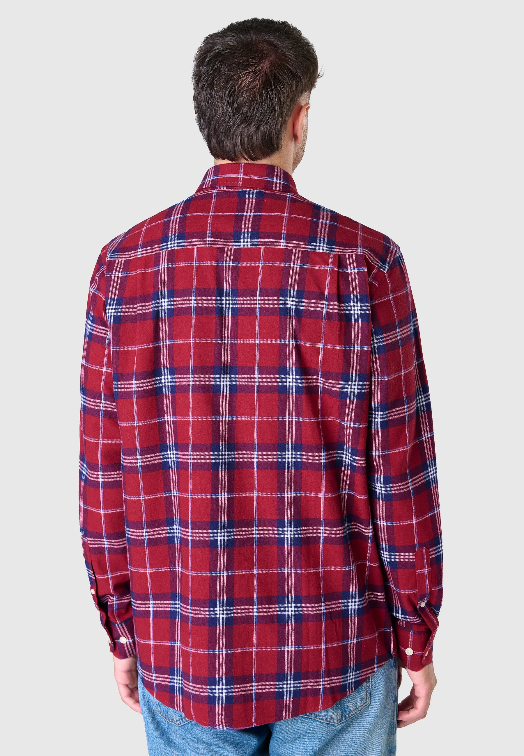 Camisa Hombre Manga Larga con Bolsillo Algodón Franela Cuadros - Rojo 0401_94