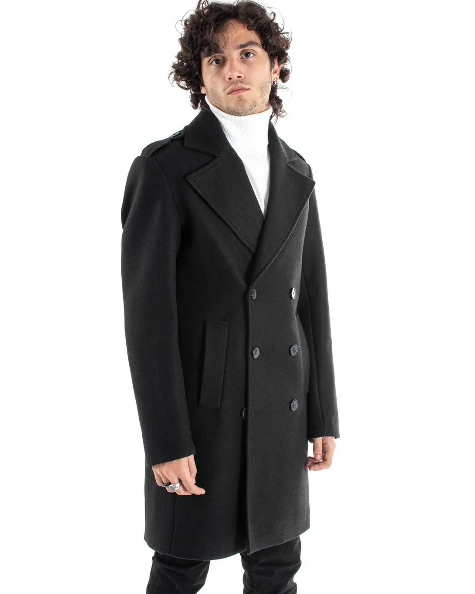 Cappotto Doppiopetto Uomo Giacca Con Cintura Giaccone Lungo Nero Giubbotto Elegante GIOSAL-G2982A