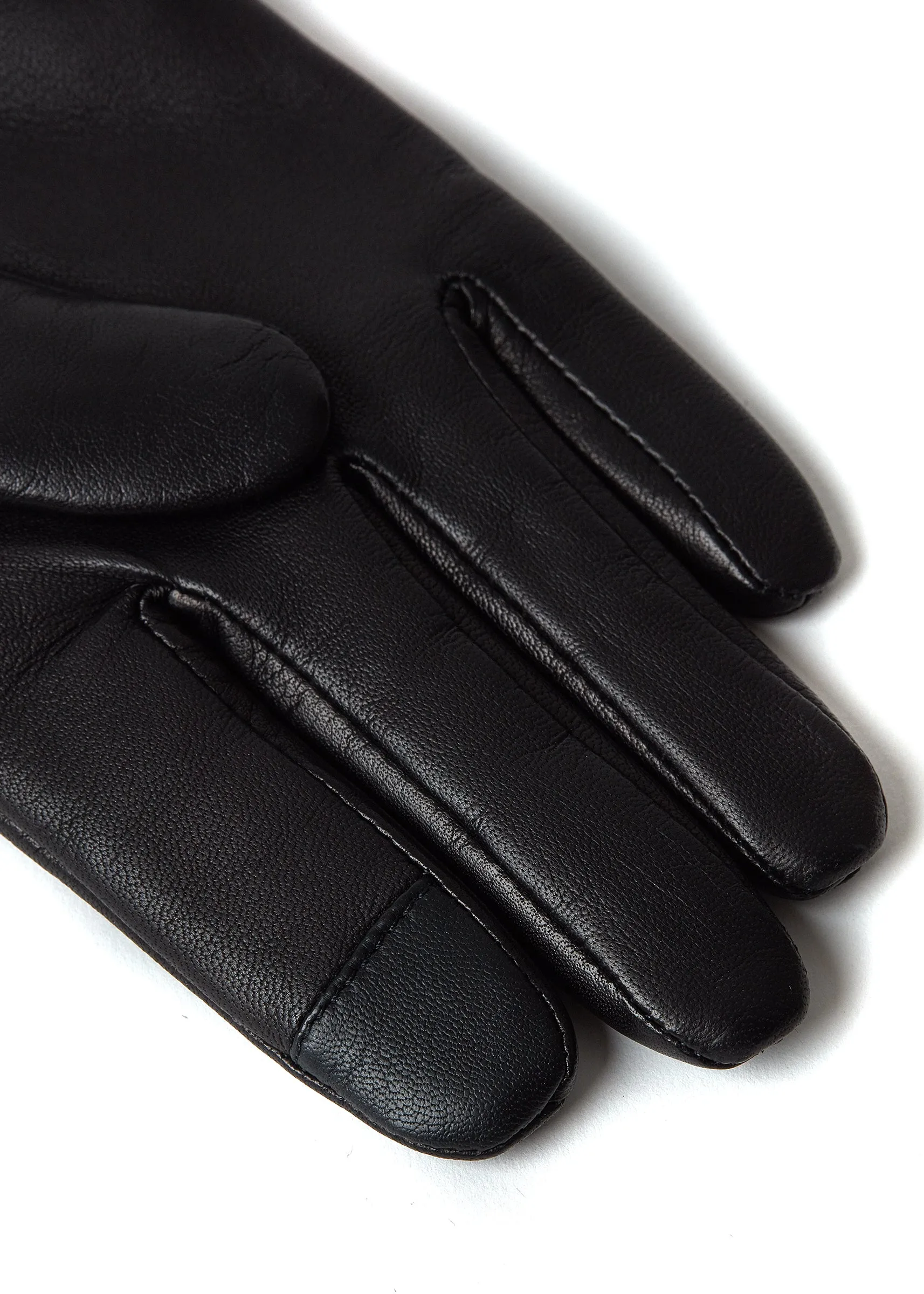 Cashmere Lined Faux Trim Leather Gloves (Black)