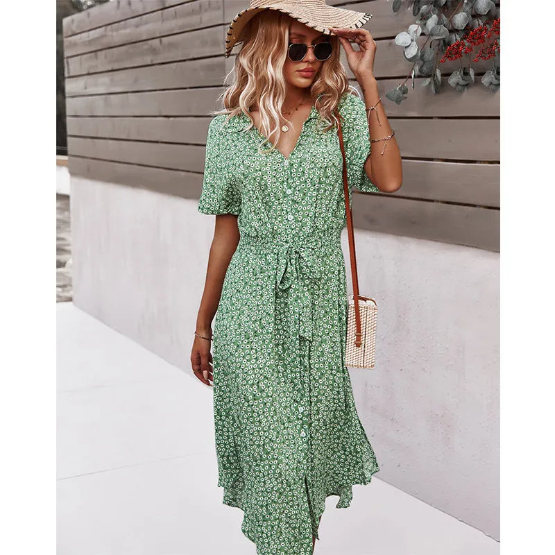 Casual Short Sleeve  Floral Dress