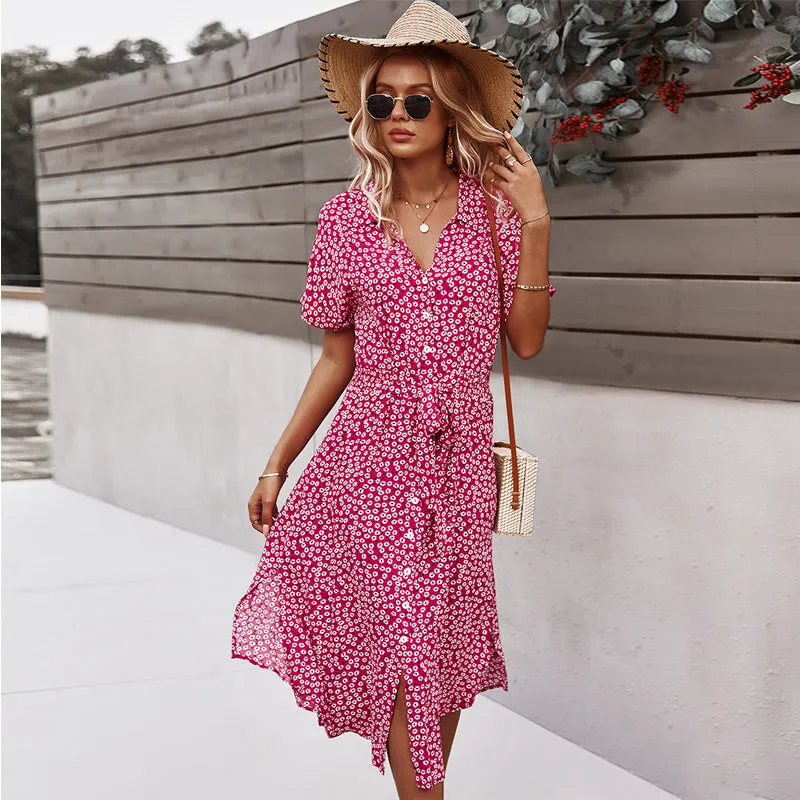 Casual Short Sleeve  Floral Dress