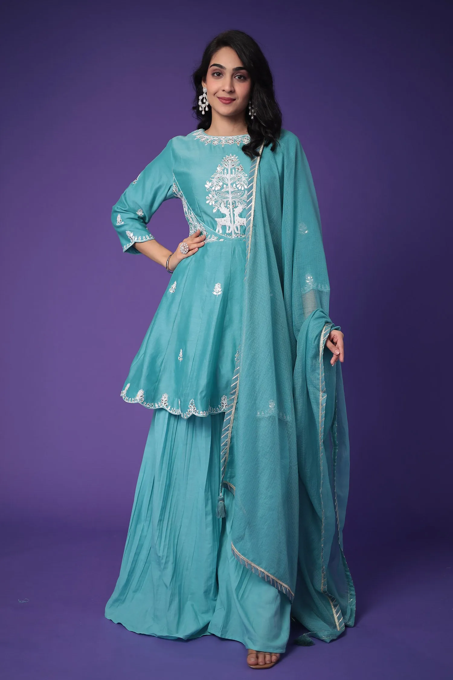 Chanderi Peplum Silk Suit with Embroidered work