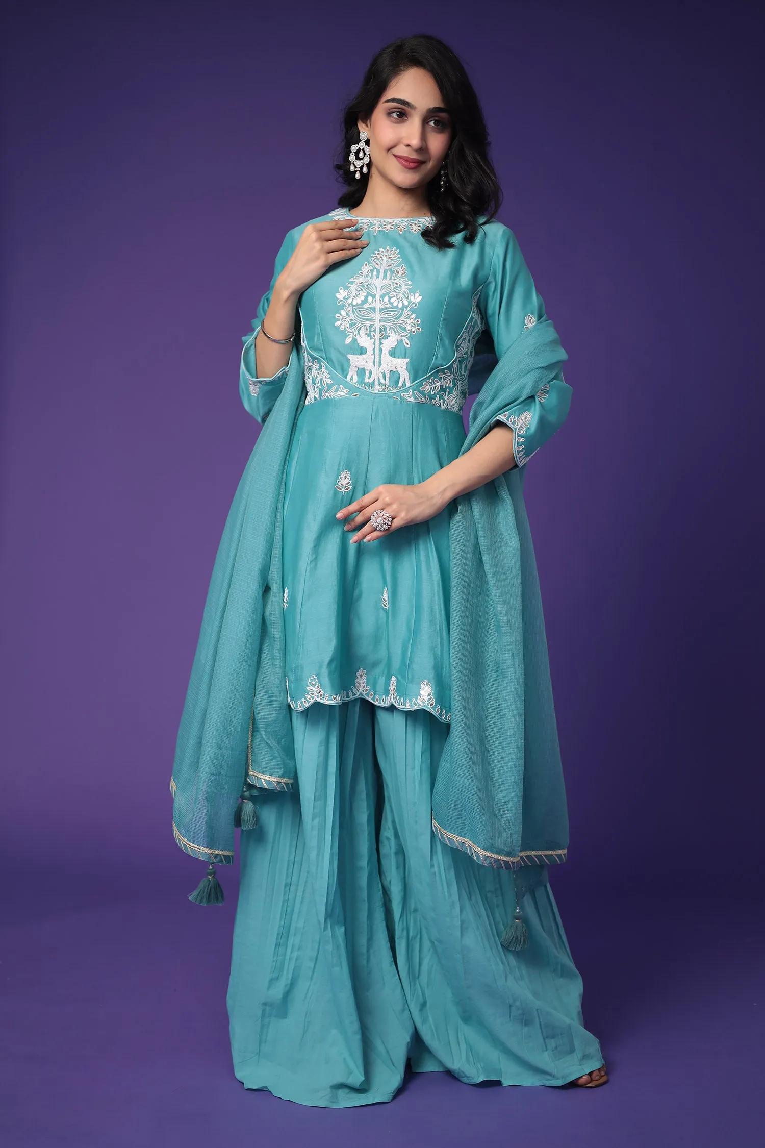 Chanderi Peplum Silk Suit with Embroidered work