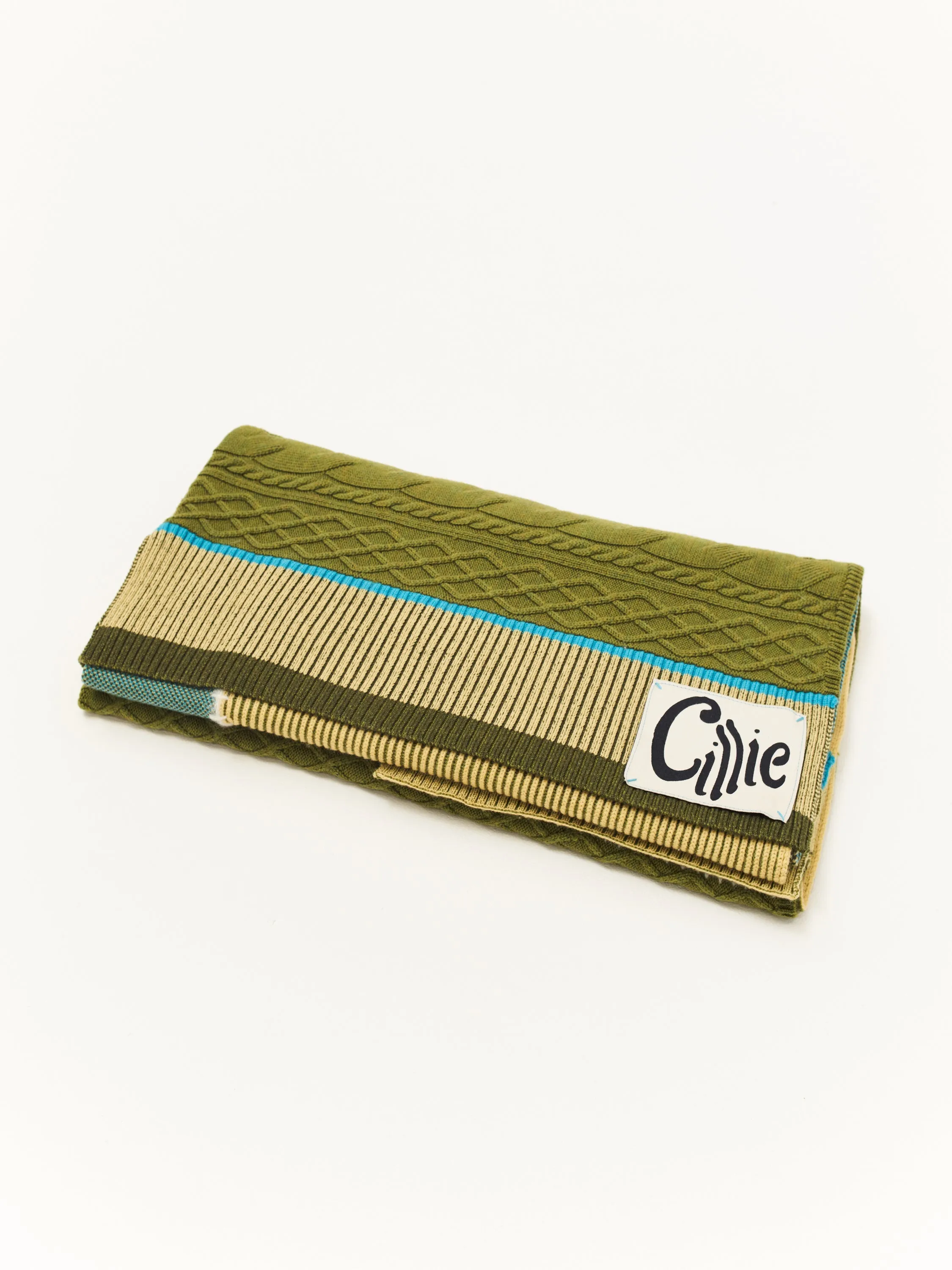 CILLIE - KNITTED PATCHWORK THROW - SEAWEED