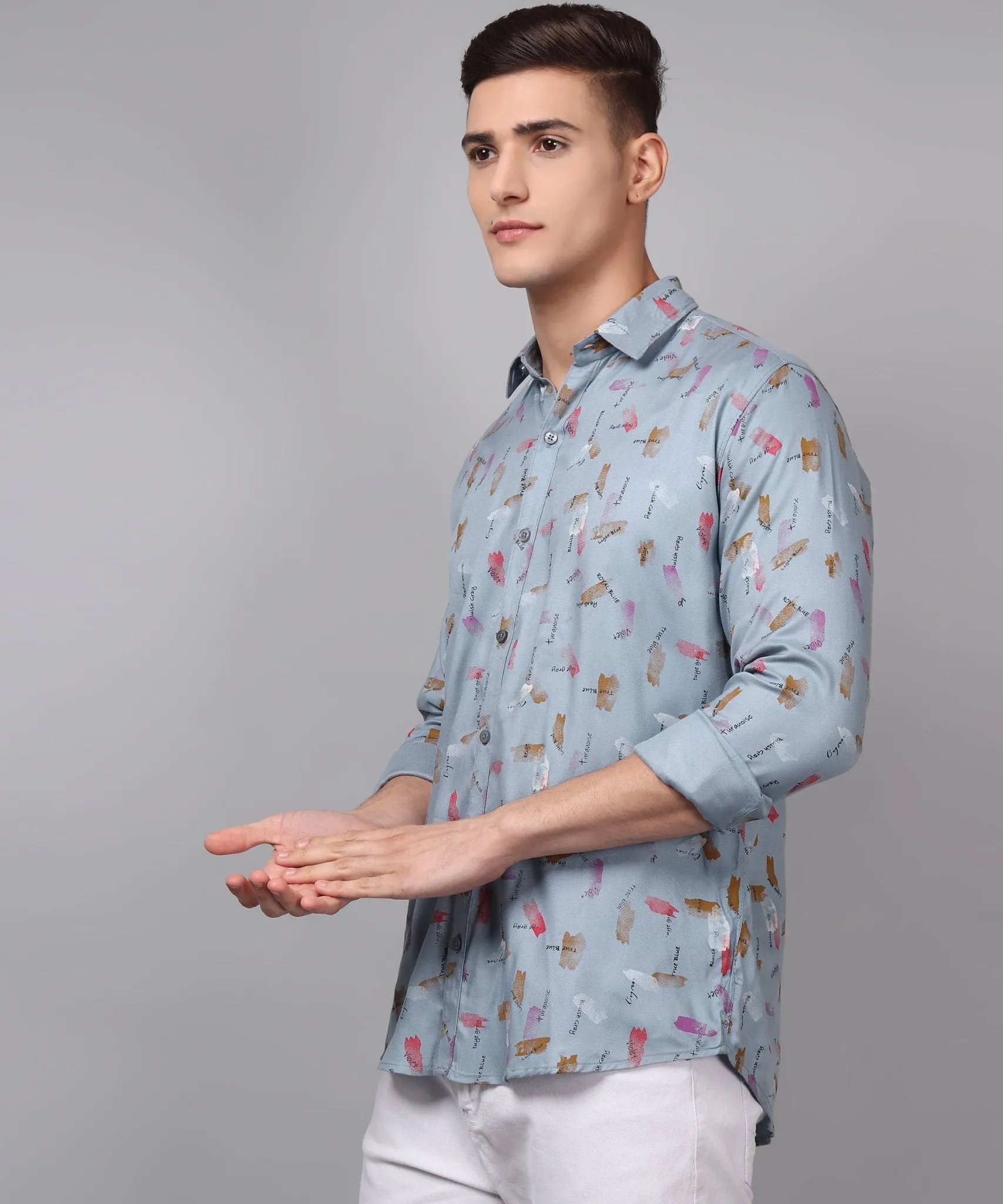 Classy Printed Multi Colored Cotton Button-Up Shirt for Men by Trybuy Premium