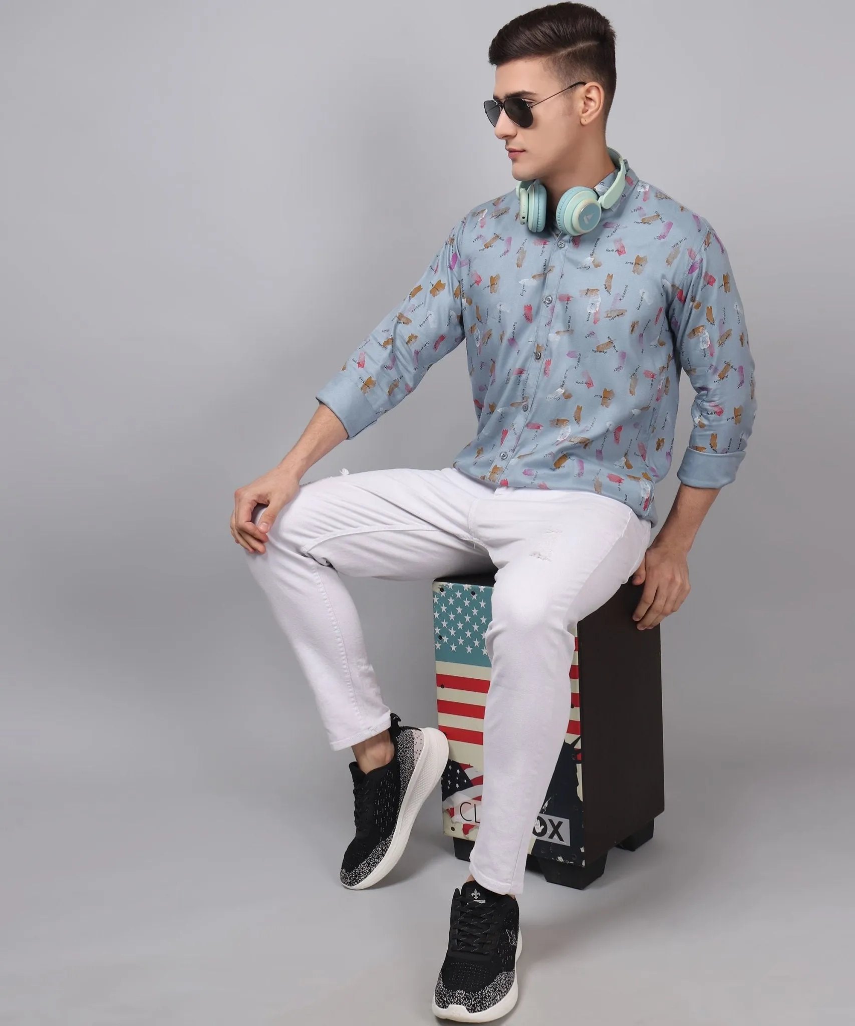 Classy Printed Multi Colored Cotton Button-Up Shirt for Men by Trybuy Premium