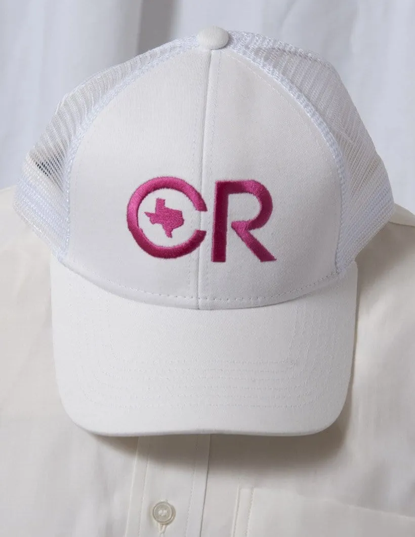 CR Ranchwear White with White Mesh & Pink Logo Snap Back Hat