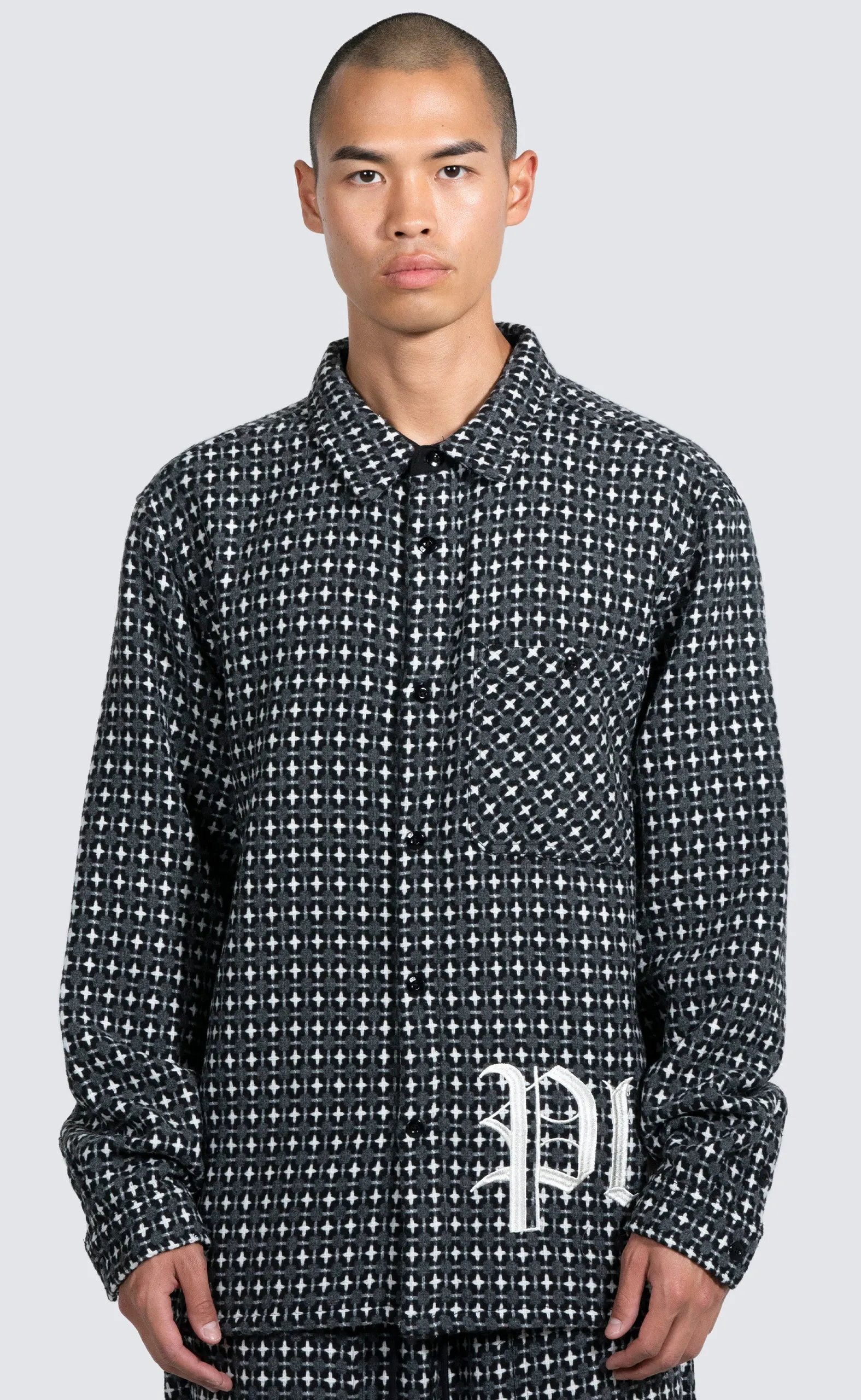 CROSS WORK GREY SHIRT