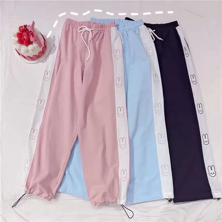 CUTE BUNNY EMBROIDERY WIDE-LEG PANTS BY30000