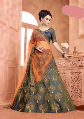 dark grey silk lehnga