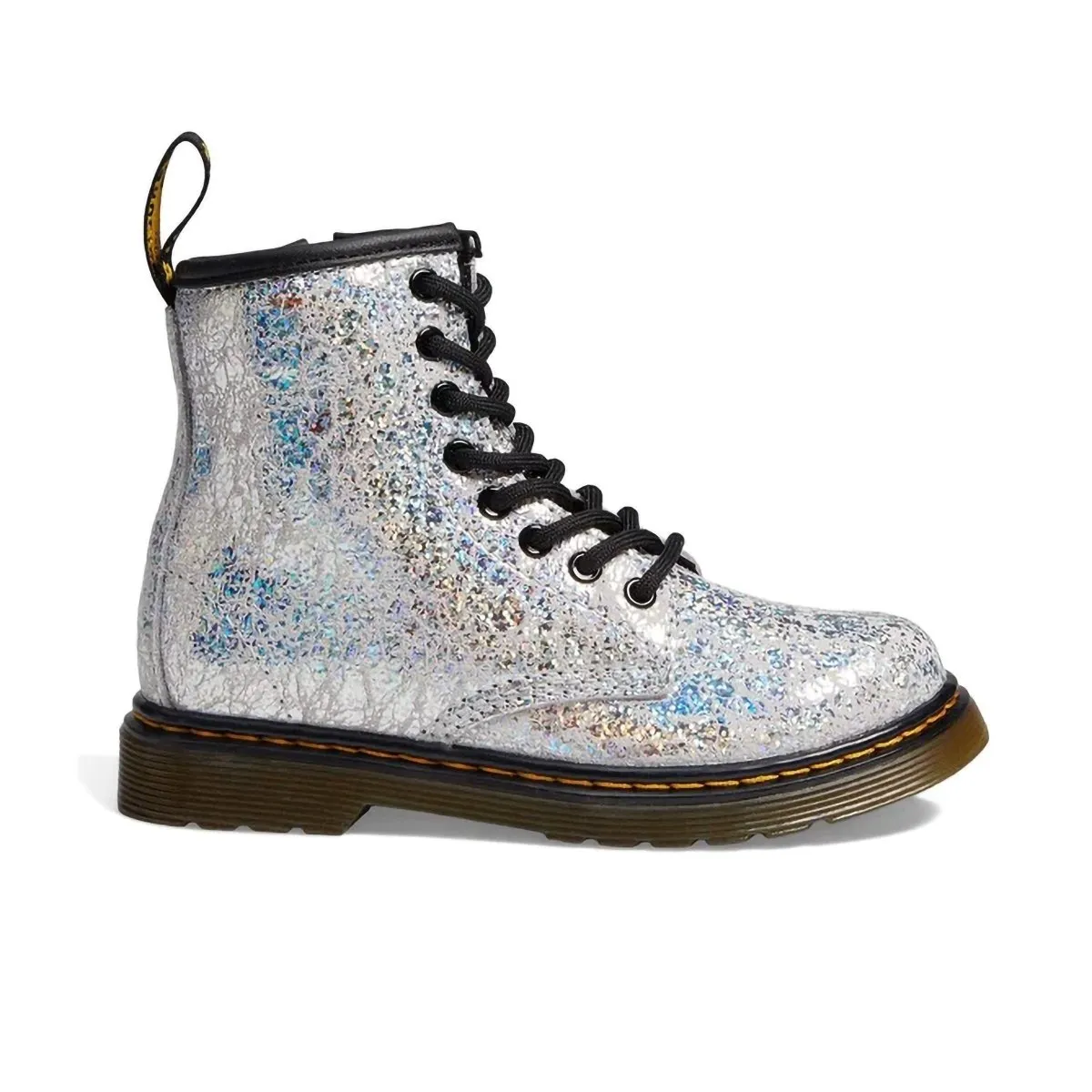 Dr. Martens Girl's GS (Grade School) 1460 Disco Silver Crinkle