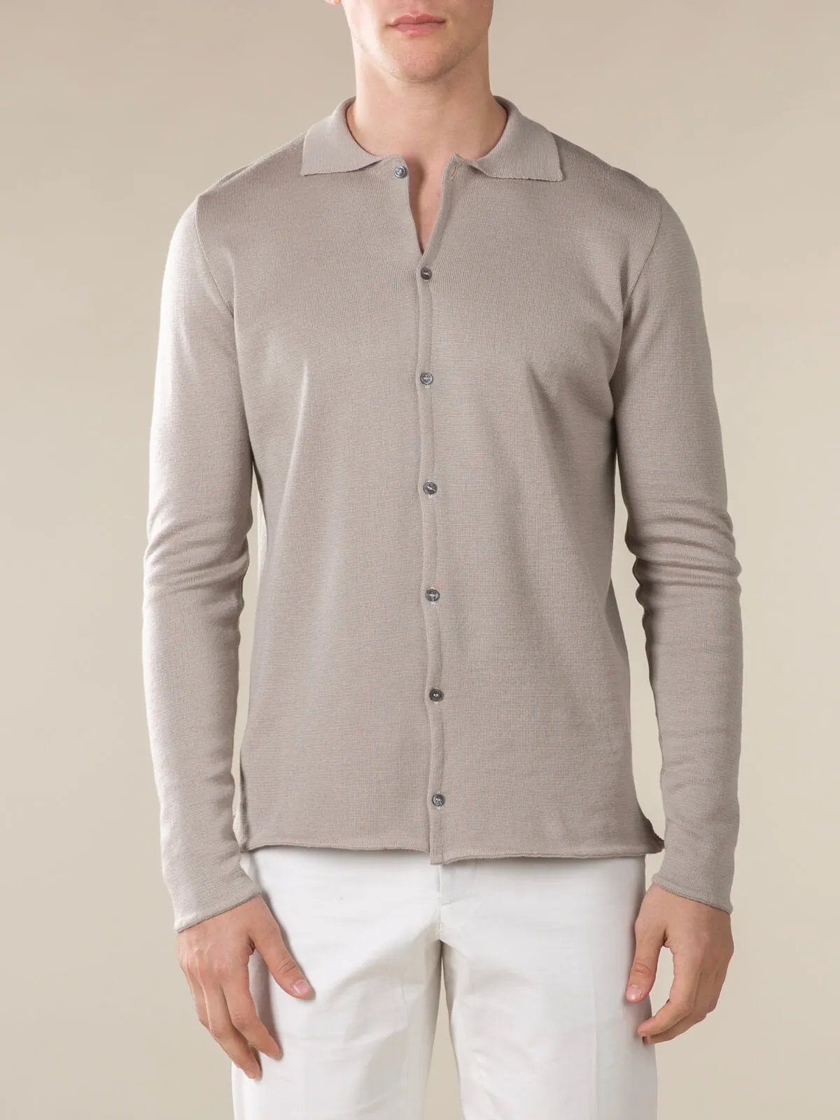 Extrafine Merino Knitted Shirt Greige