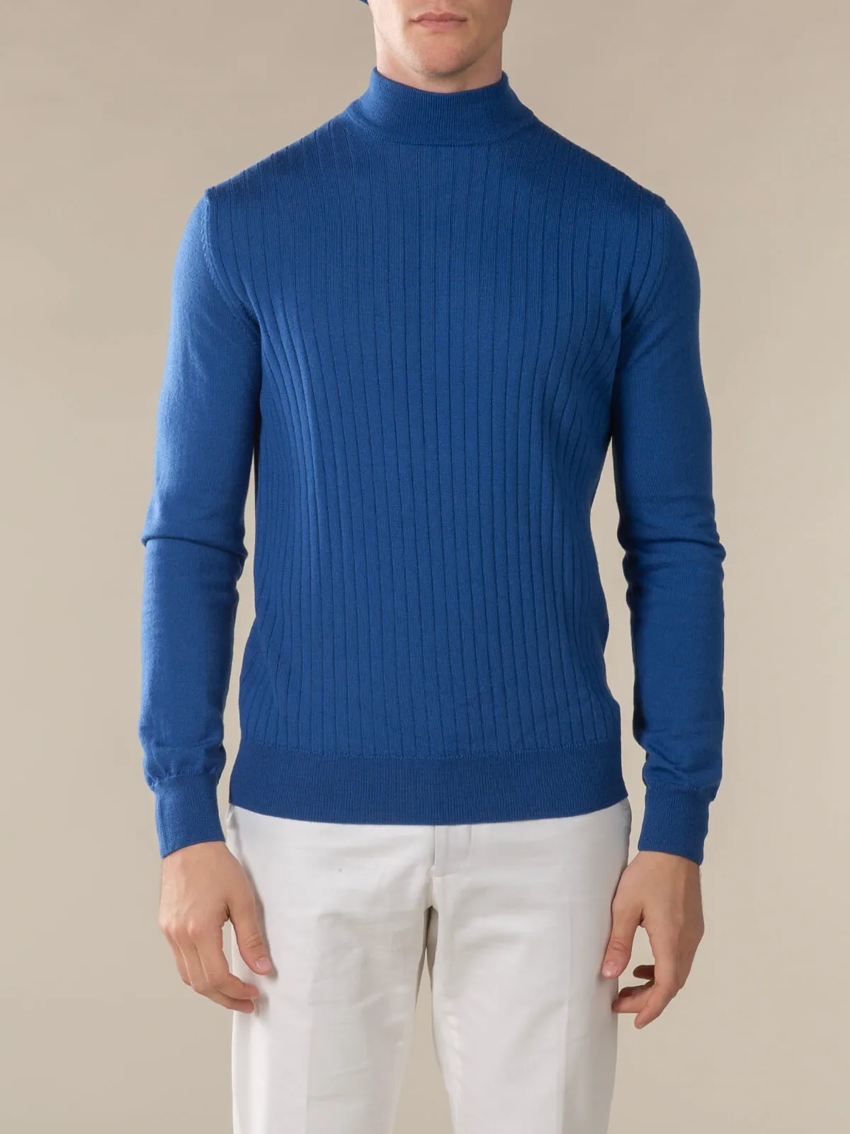 Extrafine Merino Ribbed Mockneck Ultramarine