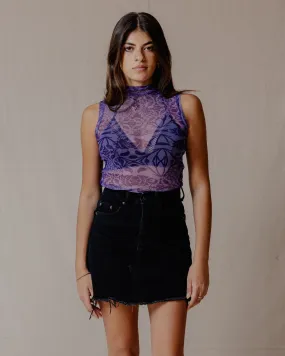 Floral Fusion Mesh Top Purple