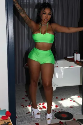 Green Halter Tube Top & High Waisted Spandex Mini Shorts Set