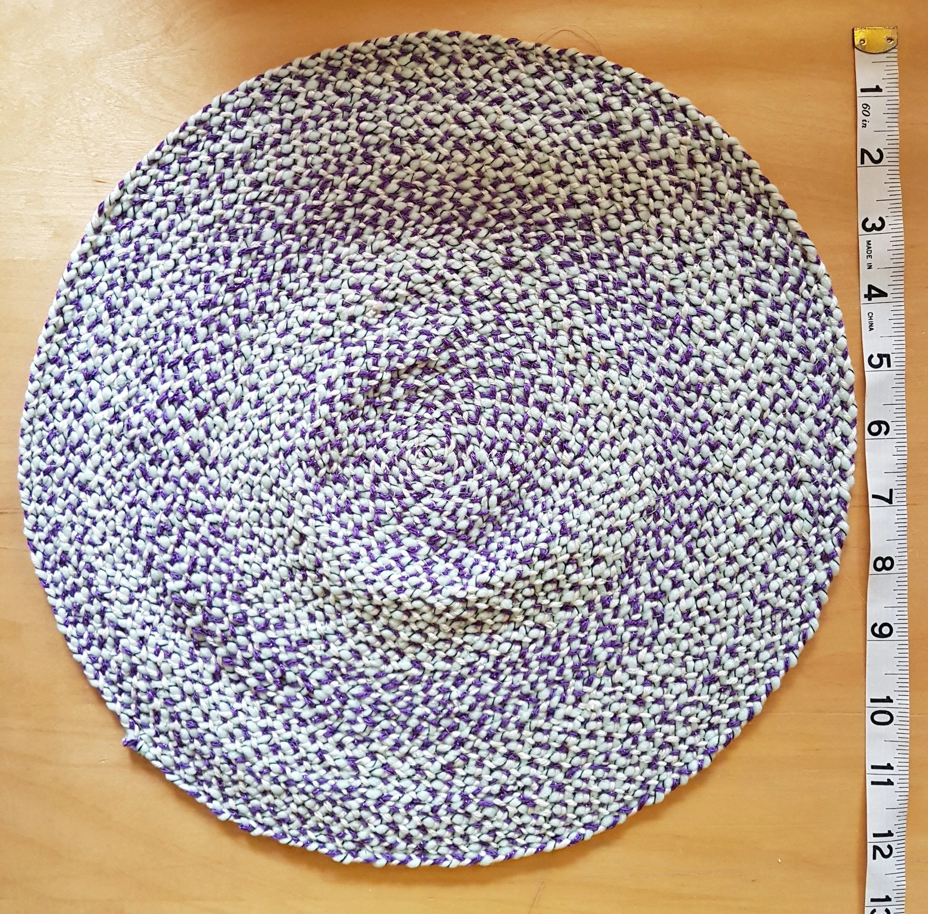 Handmade Coaster Centrepiece Green Purple Cream