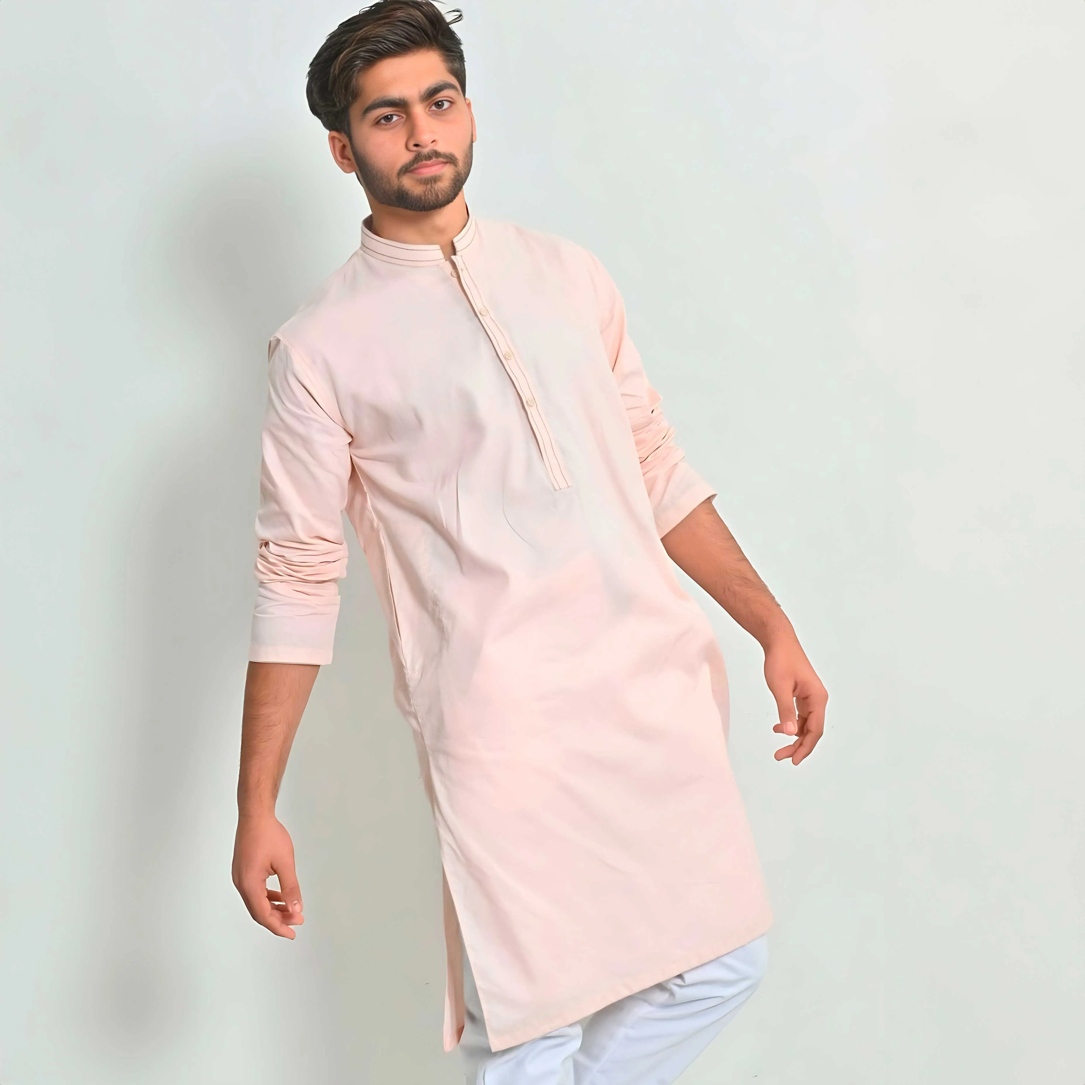 Hud Hud Men's Herstal Mandarin Collar Stitched Kurta