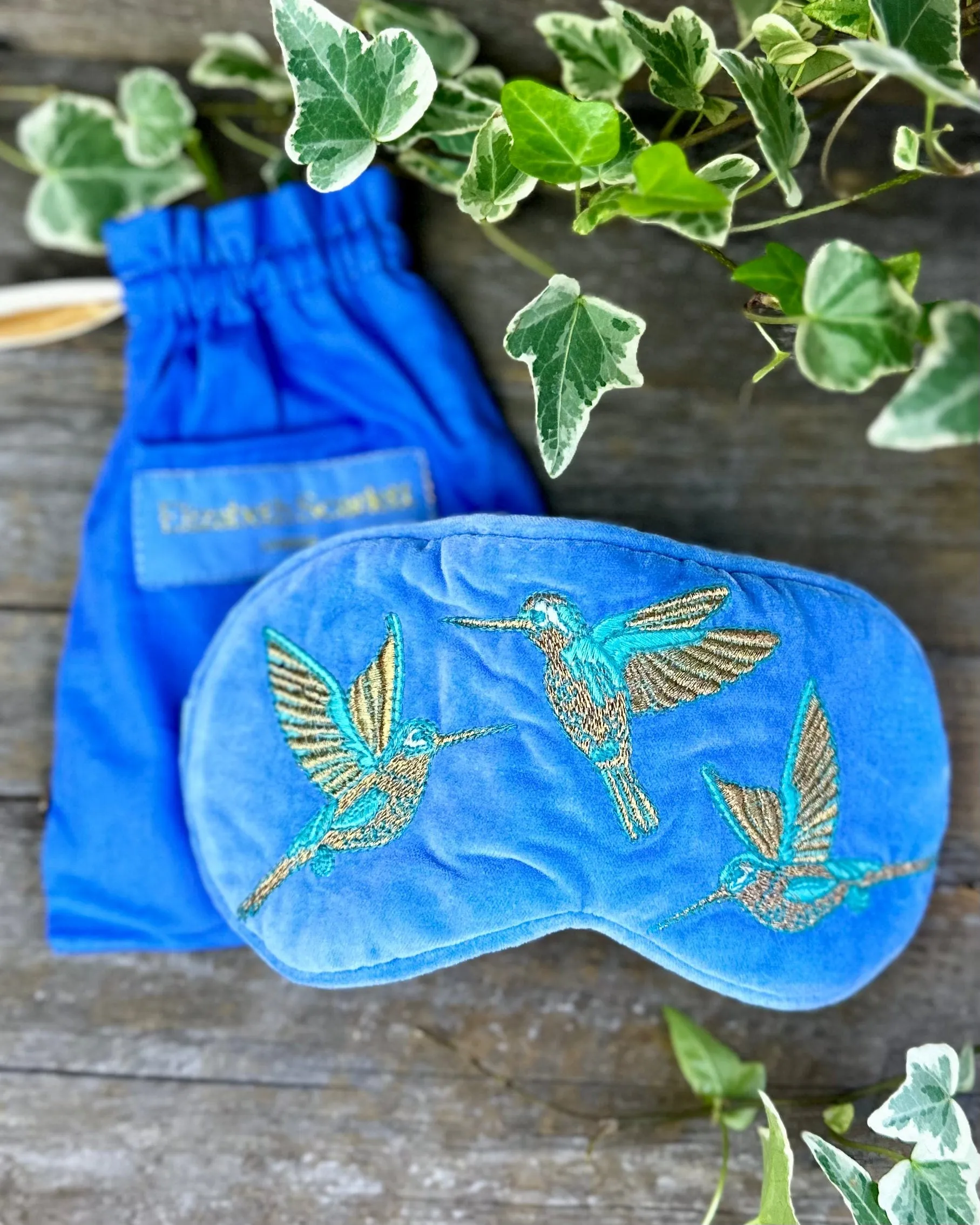 Luxury Velvet Hummingbirds Eye Mask - Blue