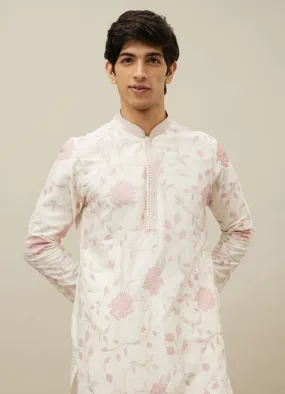 Manyawar Delicate Cream Bel Buti Patterned Kurta Set