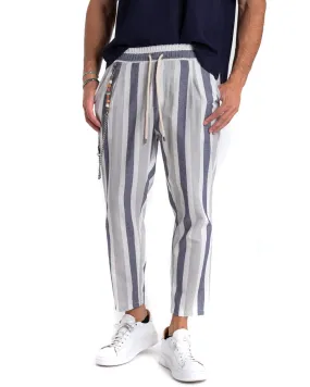 Pantaloni Uomo Pantalaccio Righe Rigato Multicolore Blu ElasticoCasual GIOSAL-P5344A